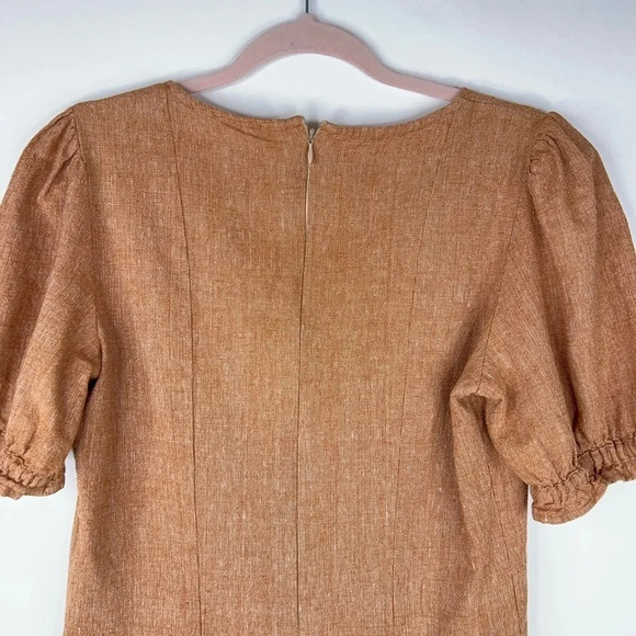 Lykke Wullf Fig Dress Pecan Linen Cotton Mini Dress Square Neck Neutral Medium - Picture 6 of 12
